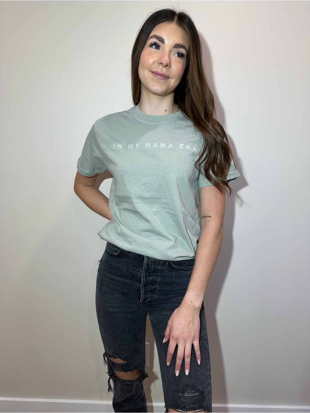 Women's Short Sleeve Graphic Tee - Light Mint 'In My Mama Era'